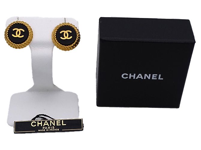 Orecchini Chanel in metallo nero e oro D'oro - vista 7