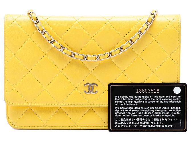 Chanel Yellow CC gestepptes Lammleder Wallet on Chain Gelb - Ansicht 7