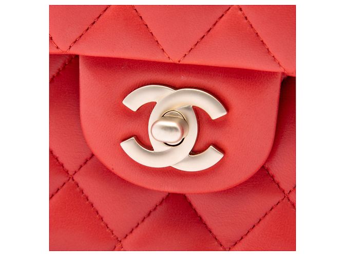 Chanel Orange Medium Classic Lambskin Double Flap Rosso Arancione - vista 5