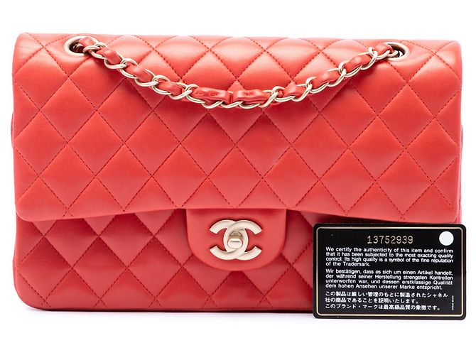 Chanel Orange Medium Classic Lambskin Double Flap Rosso Arancione - vista 7