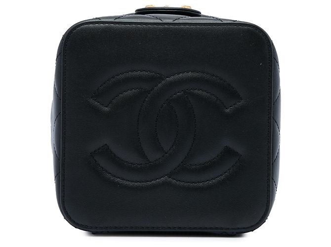 Petit Vanity Case Chanel en veau matelassé noir avec chaîne et barre - vue 3