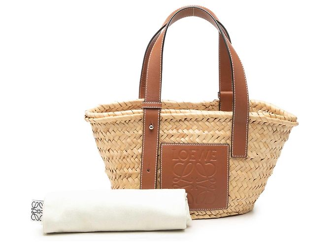 Borsa Cesto Anagram Small in Raphia Beige LOEWE - vista 7