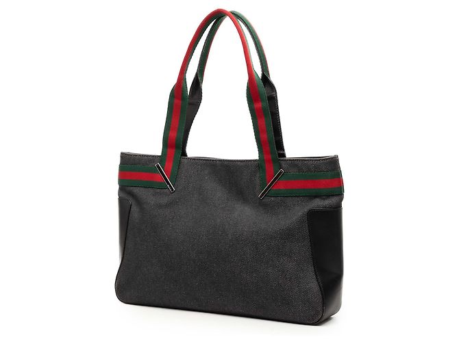 Borsa Tote Gucci in denim nero con banda Web - vista 2