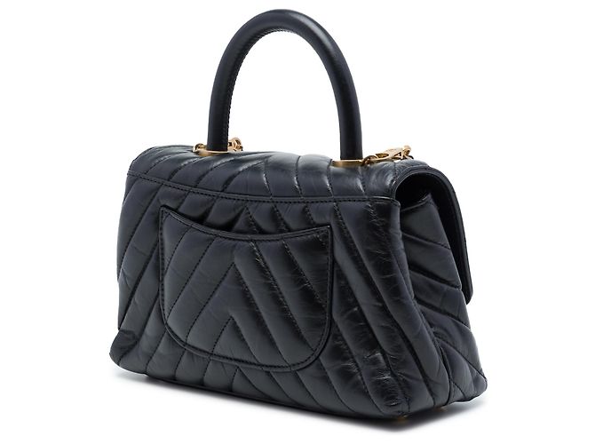Borsa Chanel Mini Chevron Coco Top Handle in pelle di vitello invecchiata nera Nero - vista 2