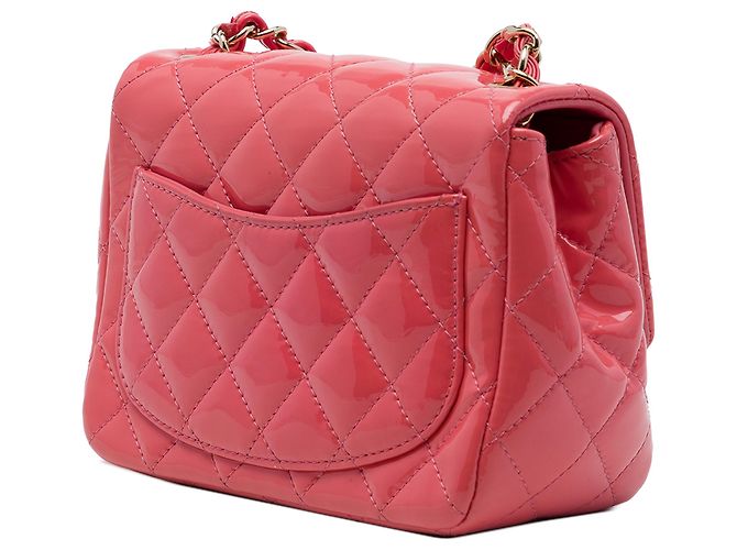 Chanel Pink Mini Square Classic Patent Single Flap Rosa - vista 2