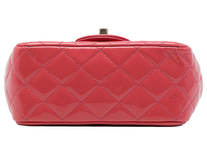 Chanel Pink Mini Square Classic Patent Single Flap Rosa - vista 3
