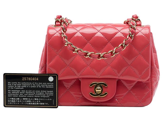 Chanel Pink Mini Square Classic Patent Single Flap Rosa - vista 7