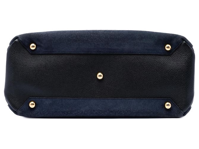 Borsa Satchel Banner Burberry in camoscio e pelle di vitello blu Medium Blu navy - vista 3