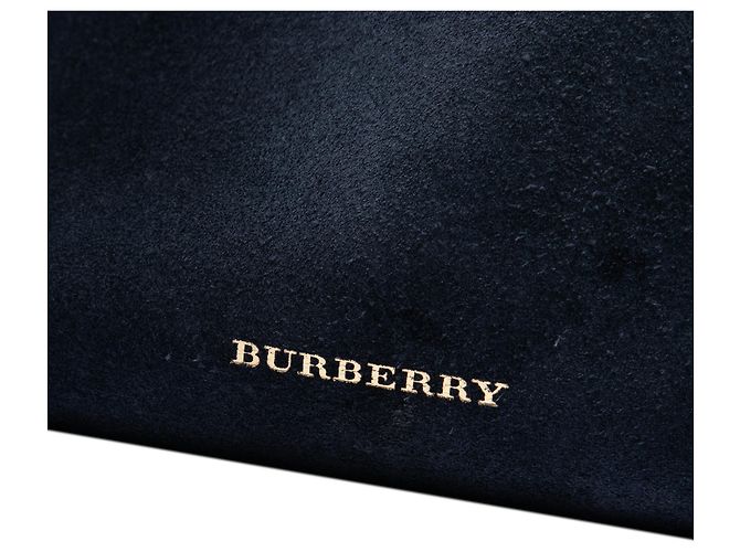 Borsa Satchel Banner Burberry in camoscio e pelle di vitello blu Medium Blu navy - vista 5
