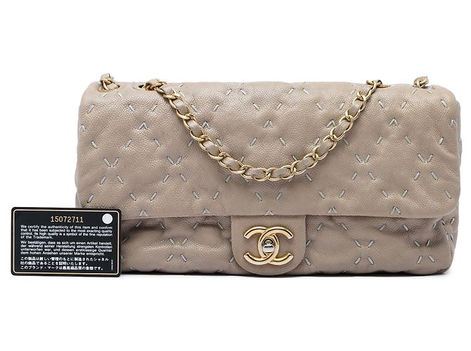 Chanel Brown CC Caviar Wild Stitch Flap Castaño Gris pardo - vista 6