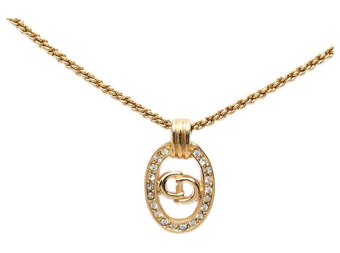 Autre Marque Collana Dior Gold Plated Strass CD Logo Oval Pendant Necklace D'oro - vista 2