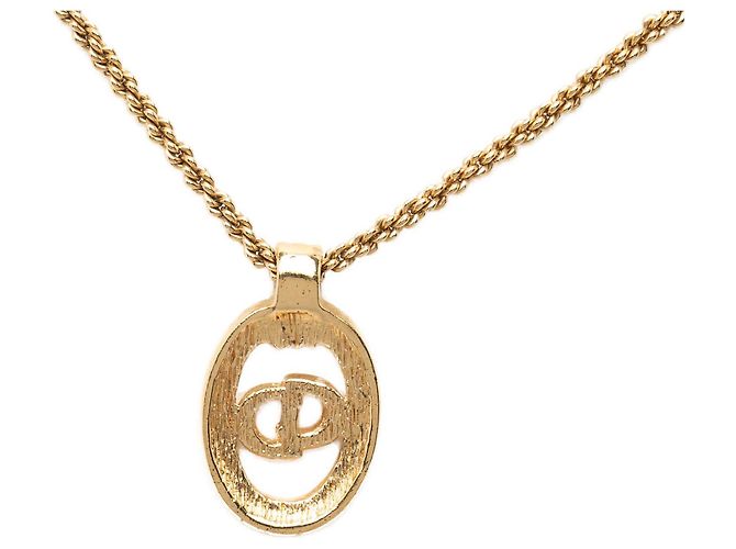 Autre Marque Collana Dior Gold Plated Strass CD Logo Oval Pendant Necklace D'oro - vista 3