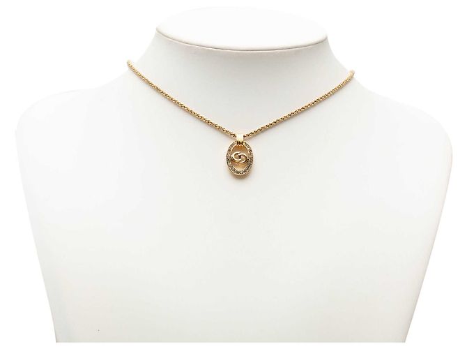 Autre Marque Collana Dior Gold Plated Strass CD Logo Oval Pendant Necklace D'oro - vista 6