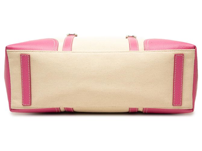 Tote Prada em lona com bolso frontal e acabamentos em couro com tachas, bege Rosa - vista 3