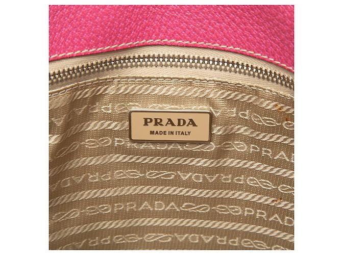 Tote Prada em lona com bolso frontal e acabamentos em couro com tachas, bege Rosa - vista 5