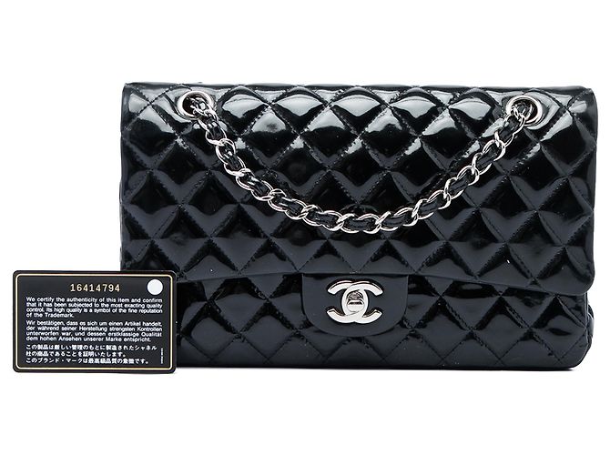 Chanel Black Medium Classic Patent Double Flap Nero - vista 6