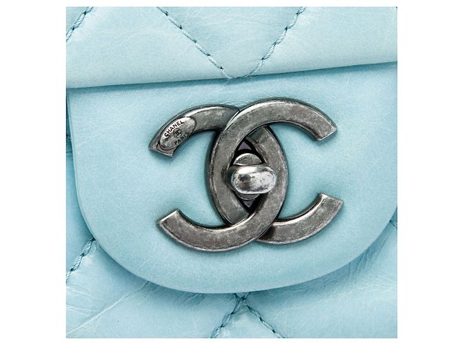Chanel Blue Large Quilted Aged Calfskin Coco Soft Flap Blu chiaro - vista 5