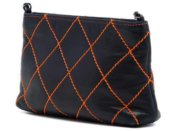 Pochette Chanel Black CC Lambskin Wild Stitch Chain Nero - vista 2
