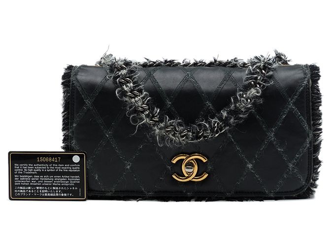 Chanel Black CC Quilted Lambskin Tweedy Flap Nero - vista 7