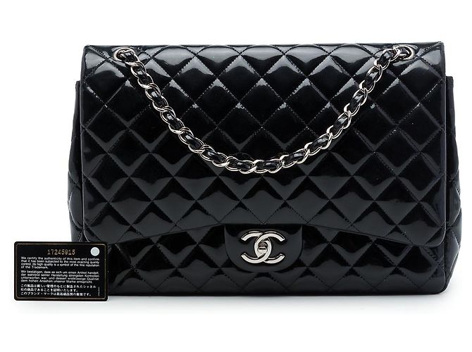 Chanel Black Maxi Classic Patent Double Flap Schwarz - Ansicht 7