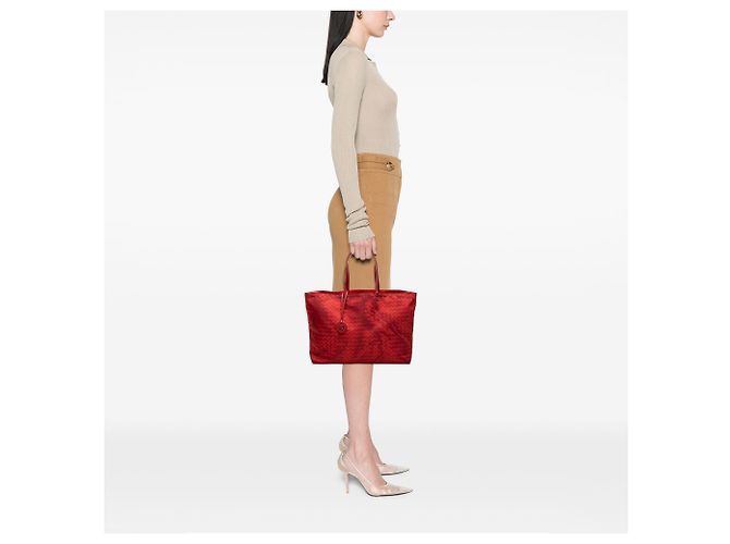Bottega Veneta Red Nylon Intrecciolusion Tote - view 6