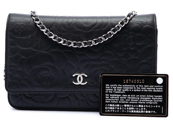 Portafoglio Chanel Black CC Embossed Lambskin Camellia Wallet On Chain Nero - vista 7