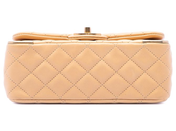 Chanel Brown Mini Quilted Calfskin Rock The Corner Flap Marrone Caramello - vista 3