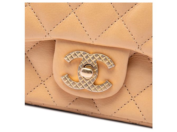 Chanel Brown Mini Quilted Calfskin Rock The Corner Flap Marrone Caramello - vista 5