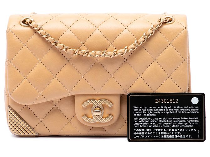 Chanel Brown Mini Quilted Calfskin Rock The Corner Flap Marrone Caramello - vista 7