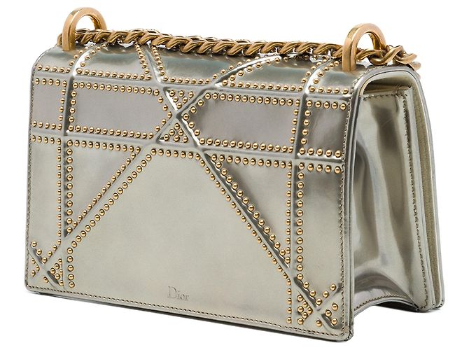 Autre Marque Dior Silver Small Studded Patent Diorama Flap Argento - vista 2
