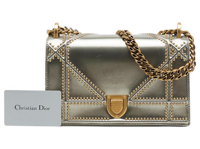 Autre Marque Dior Silver Small Studded Patent Diorama Flap Argento - vista 8