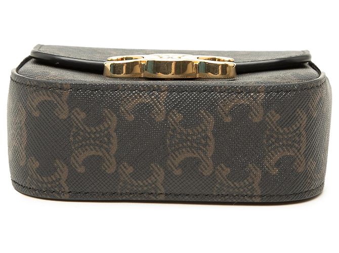 Céline Celine Brown Mini Triomphe Coated Canvas Claude Crossbody Marrone Marrone scuro - vista 3