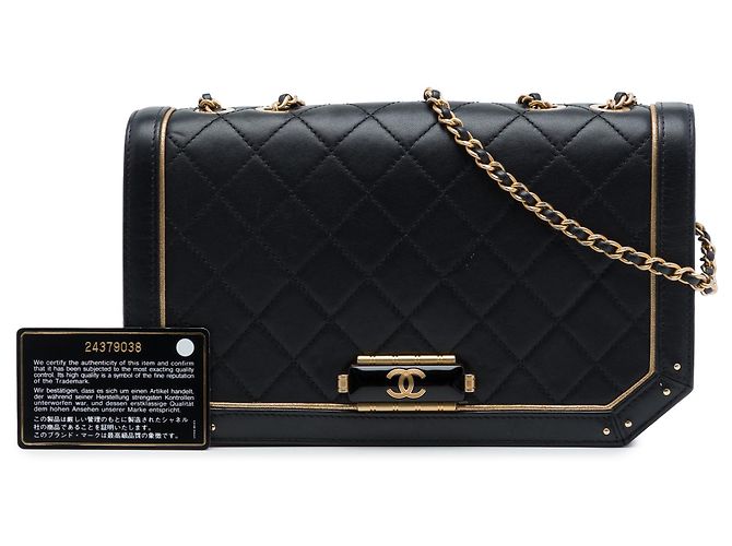 Chanel Black Medium Quilted Calfskin Octagon CC Clasp Flap Nero - vista 7
