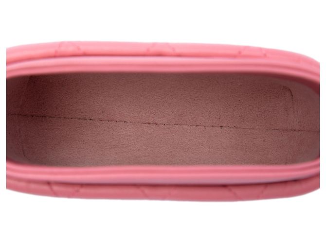 Mini Vanity Case Chanel in lambskin matelassé rosa con catena - vista 4