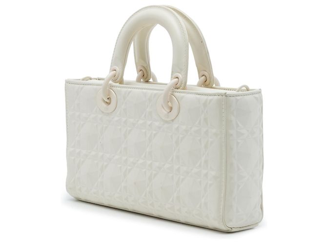 Autre Marque Dior White Medium Calfskin Cannage Diamond Lady D Joy Bianco - vista 2