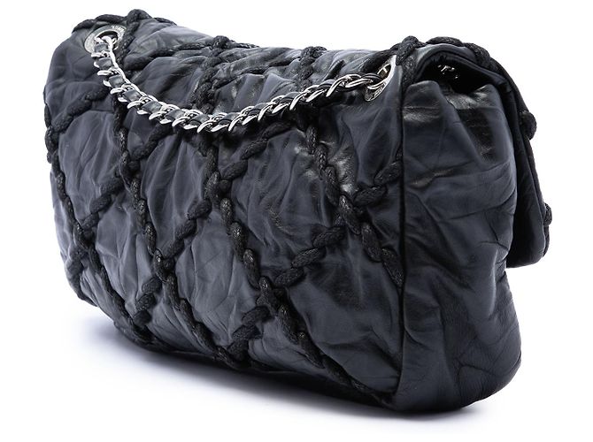 Chanel Black Medium Quilted Crinkled Calfskin Ultra Stitch Flap Nero - vista 2