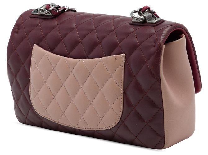 Chanel Red Paris Edinburgh Medium Classic Tricolor Lambskin Single Flap Rosso Bordò - vista 2