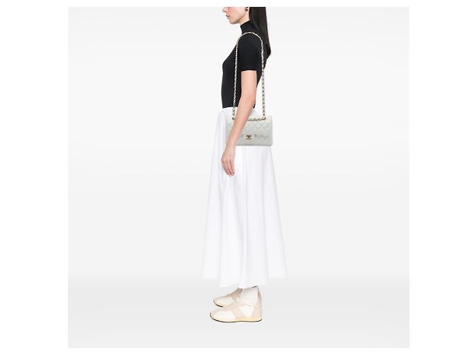 Chanel White Small Classic Caviar Double Flap Bianco Bianco sporco - vista 6