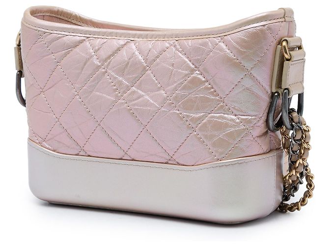 Chanel Gabrielle Hobo in pelle di vitello invecchiata matelassé iridescente rosa Small - vista 2
