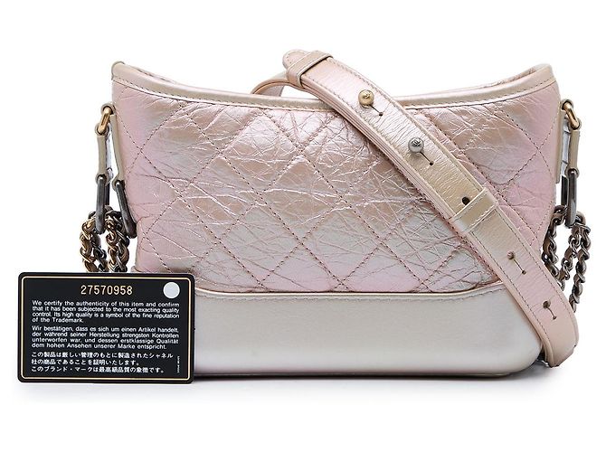 Chanel Gabrielle Hobo in pelle di vitello invecchiata matelassé iridescente rosa Small - vista 6
