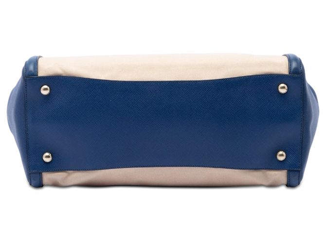 Bolsa Satchel Prada em Canapa com acabamento em couro Saffiano bege - vista 3