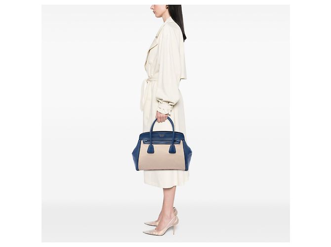 Bolsa Satchel Prada em Canapa com acabamento em couro Saffiano bege - vista 6