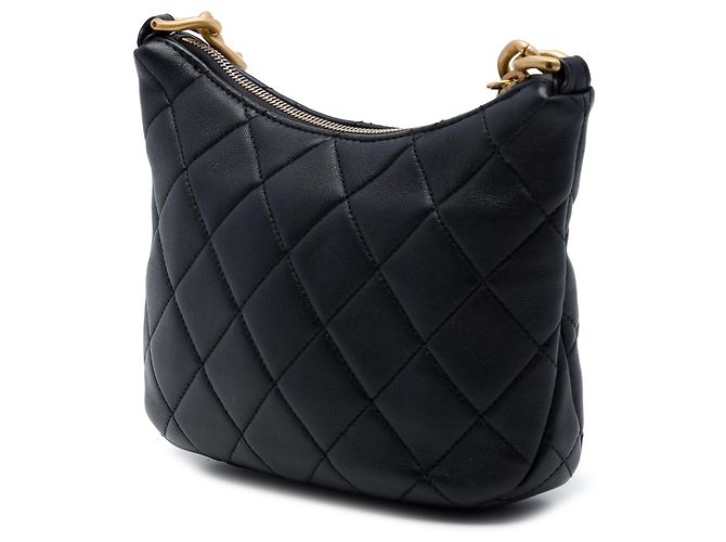 Chanel Black Paris Dakar Quilted Lambskin Mixed Chain Hobo Nero - vista 2