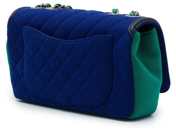 Chanel Blue Medium Tricolor Jersey CC Filigree Flap Azul - vista 2