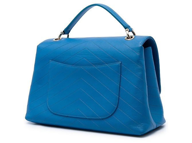 Chanel Blue Medium Grained Calfskin Chevron Chic Top Handle Flap - vista 2