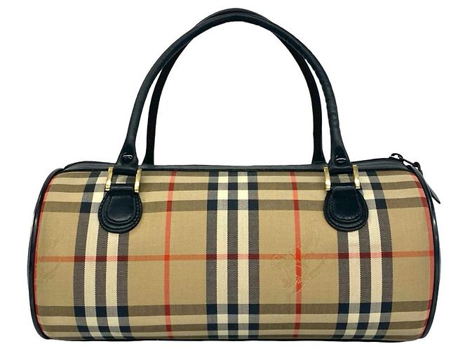 Borsa Boston Burberry Beige Haymarket Check Canvas - vista 2