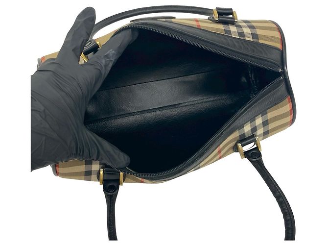 Borsa Boston Burberry Beige Haymarket Check Canvas - vista 4