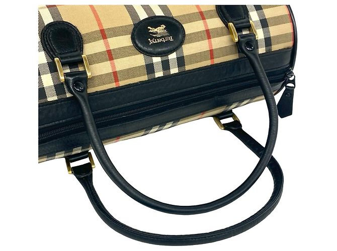 Borsa Boston Burberry Beige Haymarket Check Canvas - vista 9