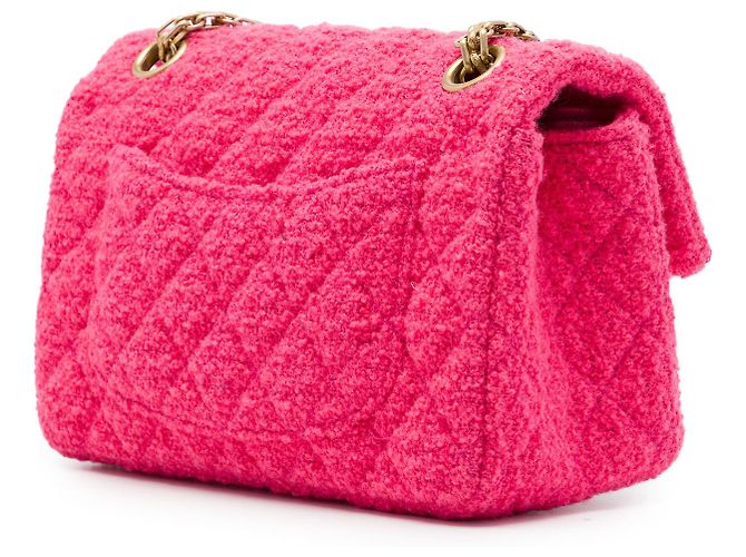 Chanel Mini Reissue 2.55 Single Flap 224 in tweed matelassé rosa - vista 2