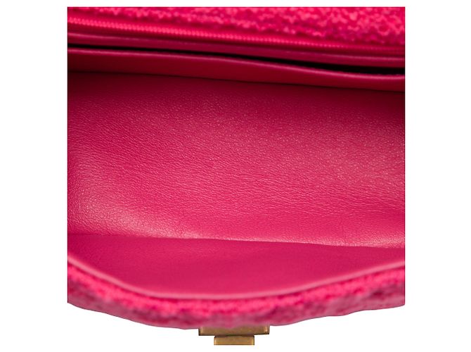 Chanel Mini Reissue 2.55 Single Flap 224 in tweed matelassé rosa - vista 4